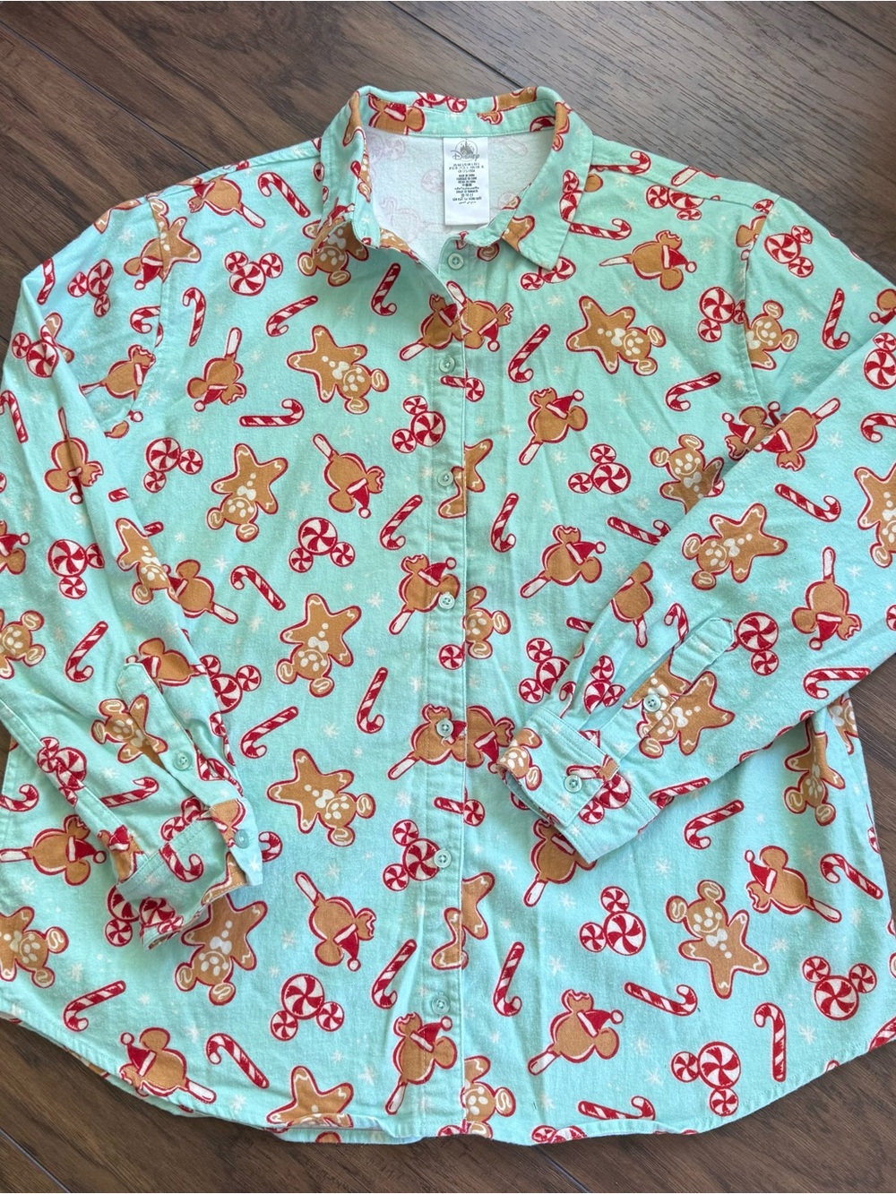 Disney Christmas L Button Up Mint Green Flannel Like Mickey